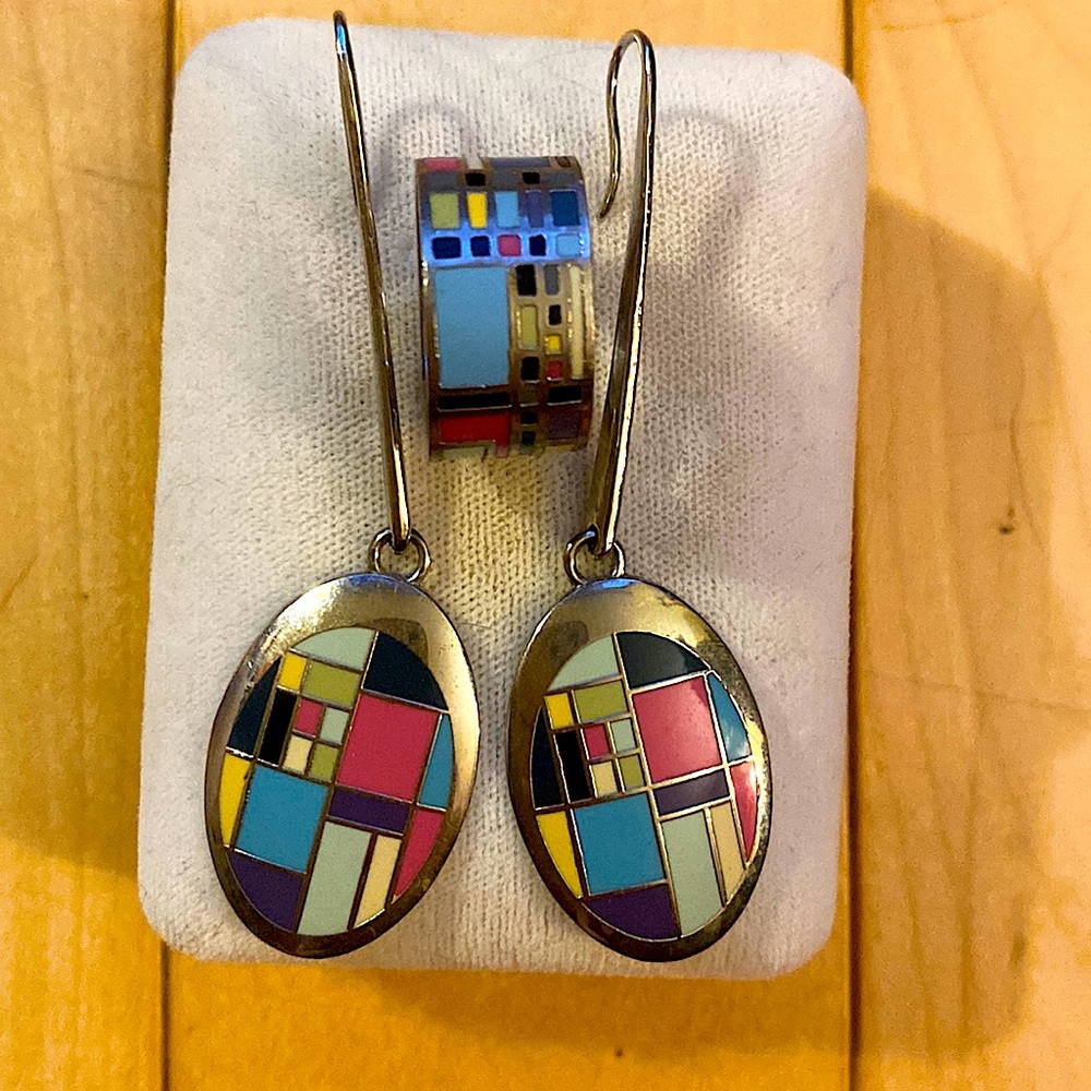 Vintage Enamel Cubist Jewelry Set